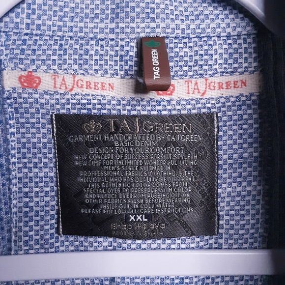 Taj Green Mens Zenith Blue/White Woven Textured Fabric Button Front Shirt Size 2 - Picture 6 of 9